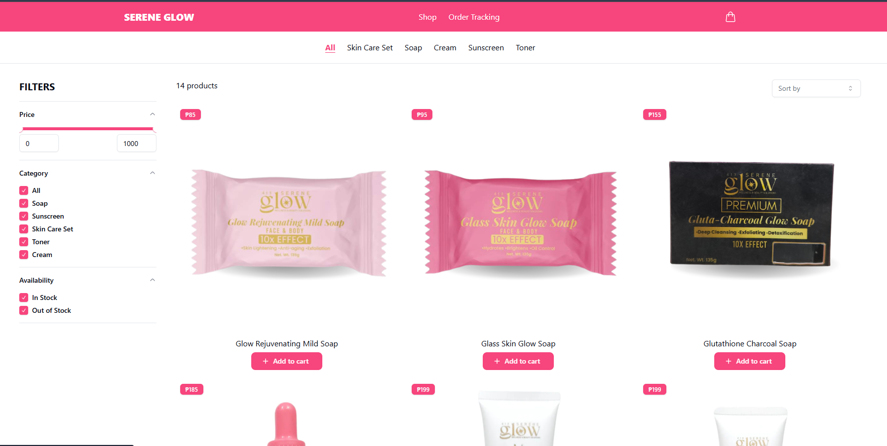 Products Page with Filters